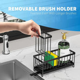 Cisily Black Sponge Holder for Kitchen Sink and organizer with High Brush