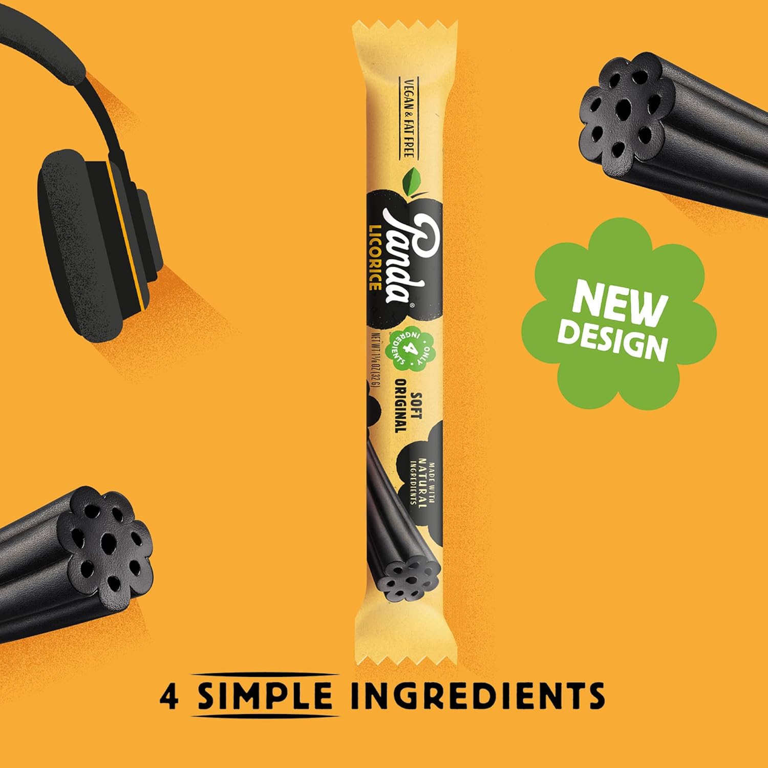 Panda ® | Natural Soft Original Licorice | Pure Panda Black Licorice Candy Made with Only Four Natural Ingredients | Non-GMO Project verified | Vegan & Fat Free | 32 Gr - 1,125 OZ x 20 Bars Pack