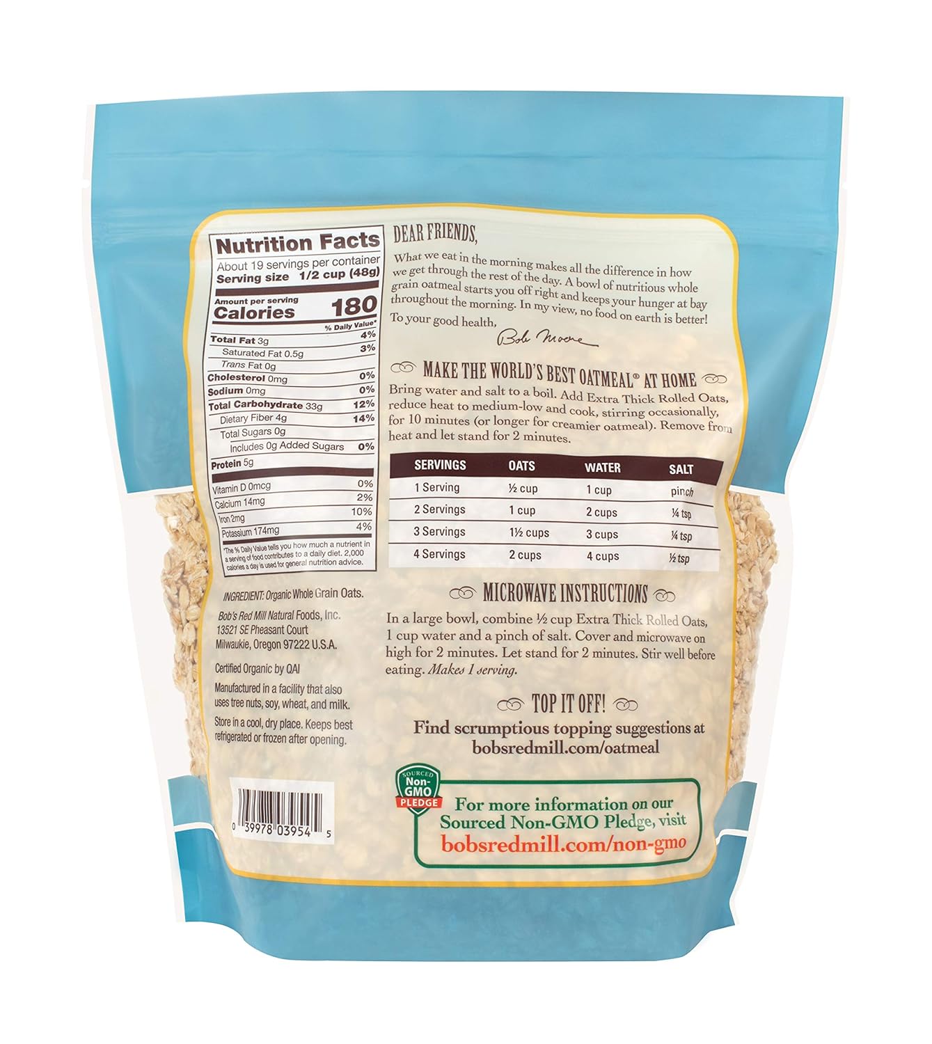 Bob's Red Mill Organic Extra Thick Rolled Oats, 32oz (Pack of 4) - Non GMO, Whole Grain, Vegan, Kosher