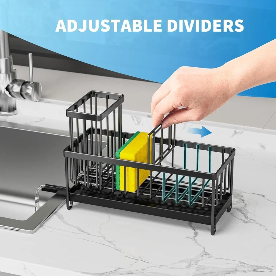 Cisily Black Sponge Holder for Kitchen Sink and organizer with High Brush