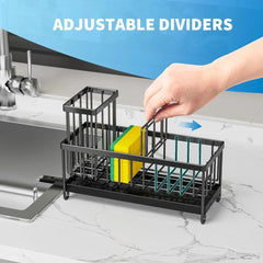 Cisily Black Sponge Holder for Kitchen Sink and organizer with High Brush