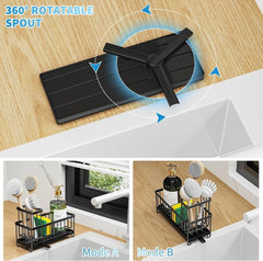 Cisily Black Sponge Holder for Kitchen Sink and organizer with High Brush