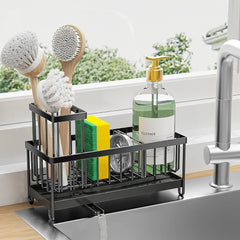 Cisily Black Sponge Holder for Kitchen Sink and organizer with High Brush